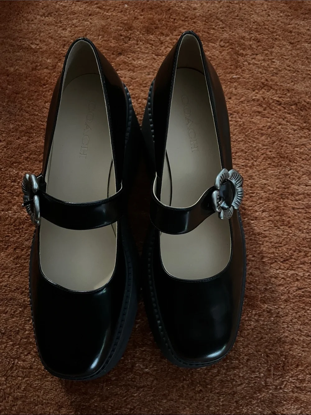 Coach Women's Tea Rose Platform Mary Janes Black Size 10